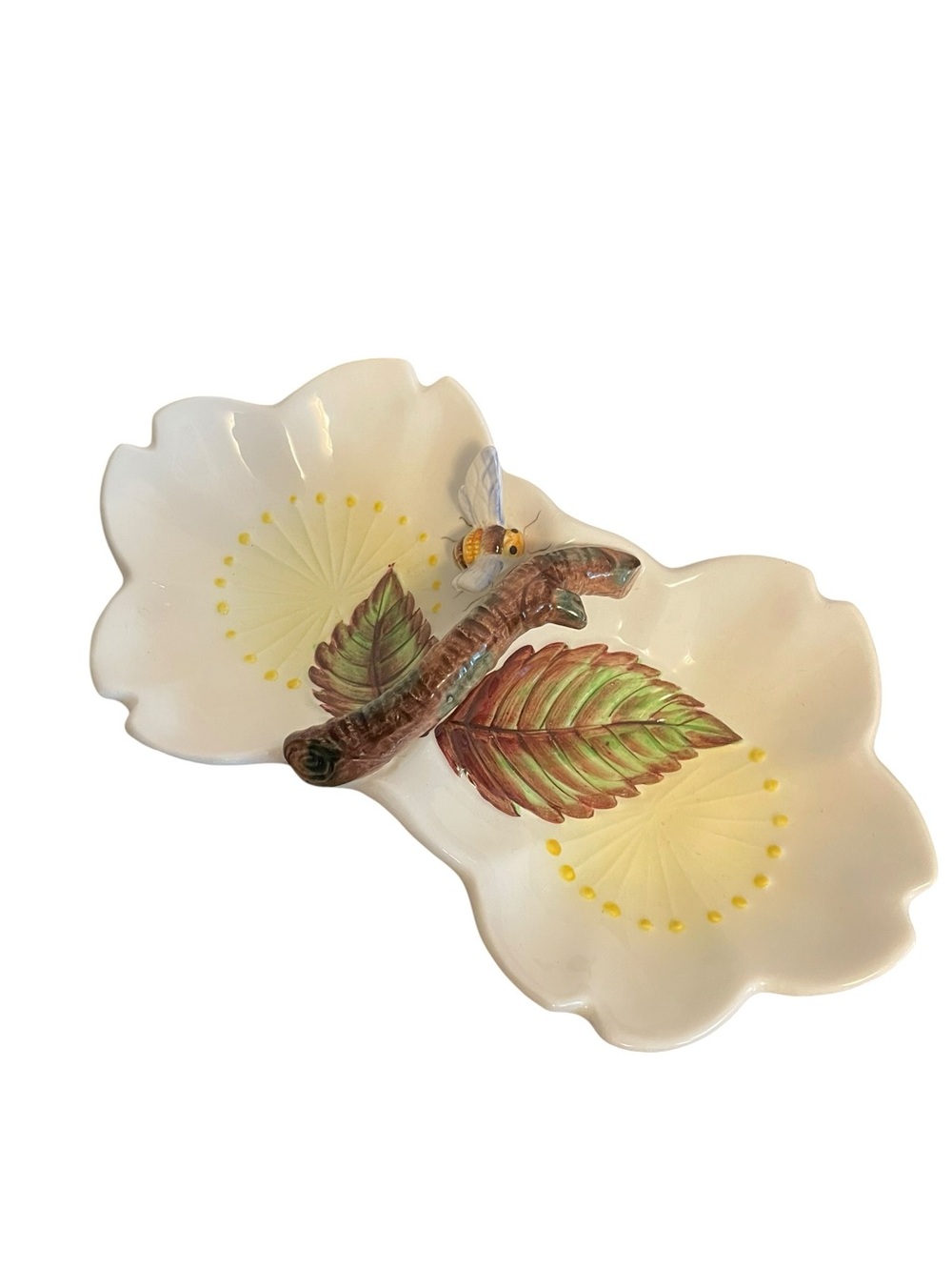 Vintage Lefton Hand Painted "Bee Line" Divided Condiment Dish